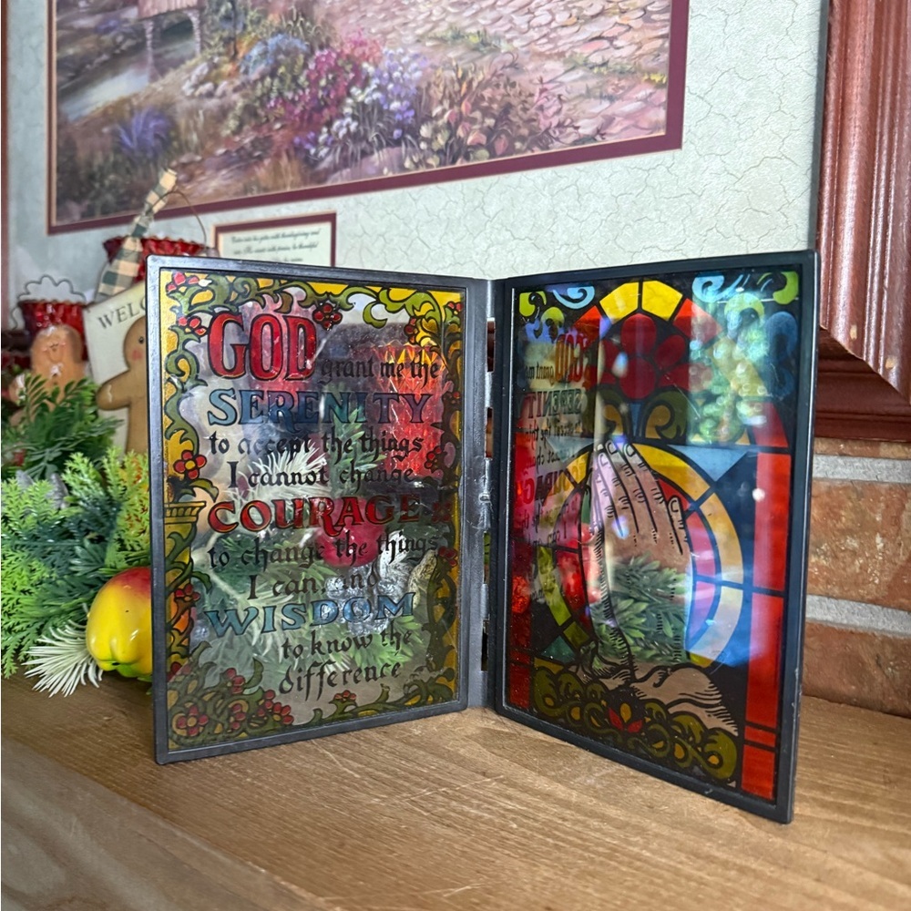Vintage 1997 Catholic Stained Glass Serenity Prayer Panel Home Decor - Picture 5 of 8